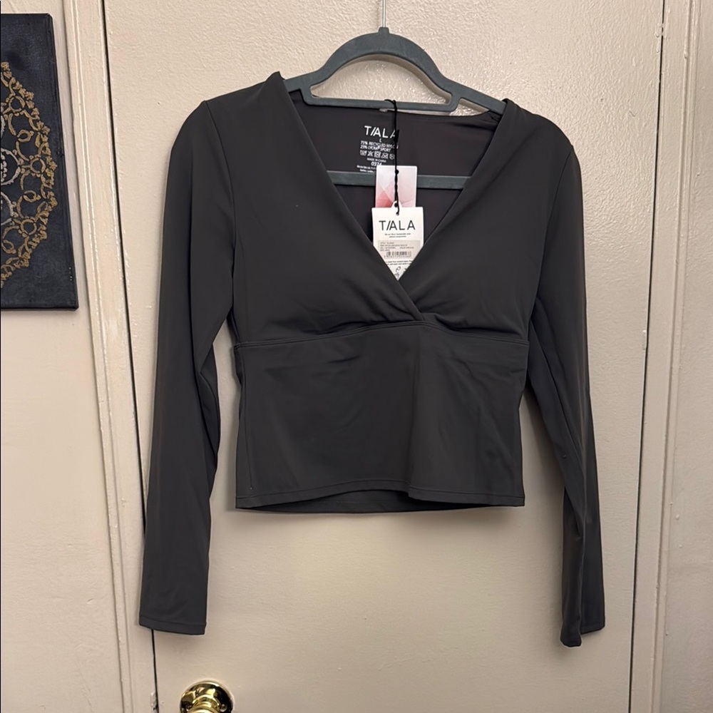 Tala olive green dayflex long sleeves v neck top